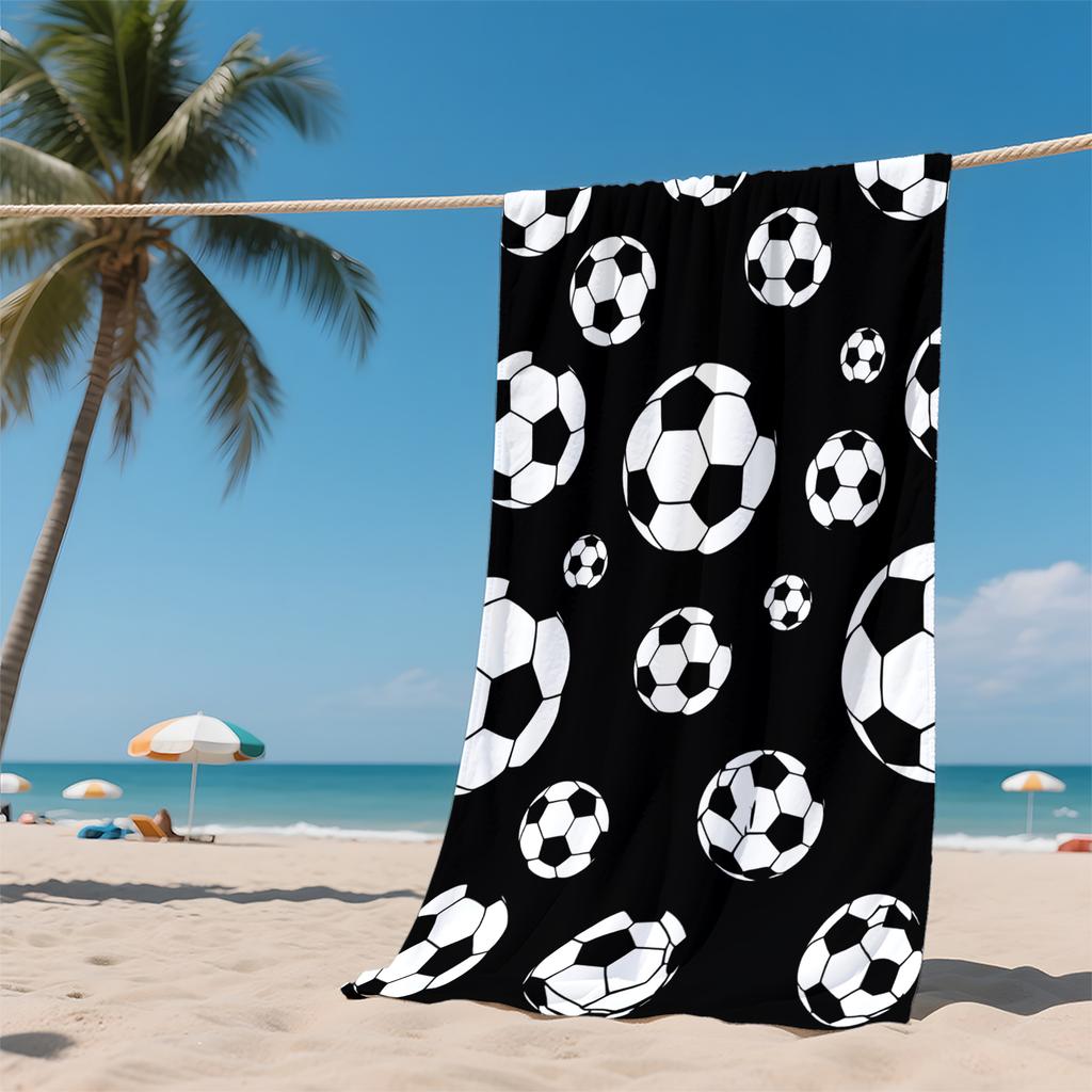 1-piece Football Pattern Beach Towel-High contrast black and white design, super soft and quick-drying microfiber, suitable f