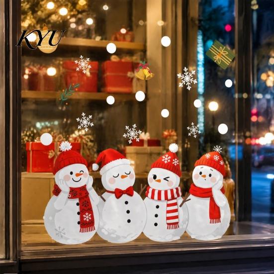 Snowman Glass Decals 1/2 Sheets Christmas Window Cling, Cartoon Decorative Holiday Decorations Sticker, Waterproof Static Decal for Winter Party