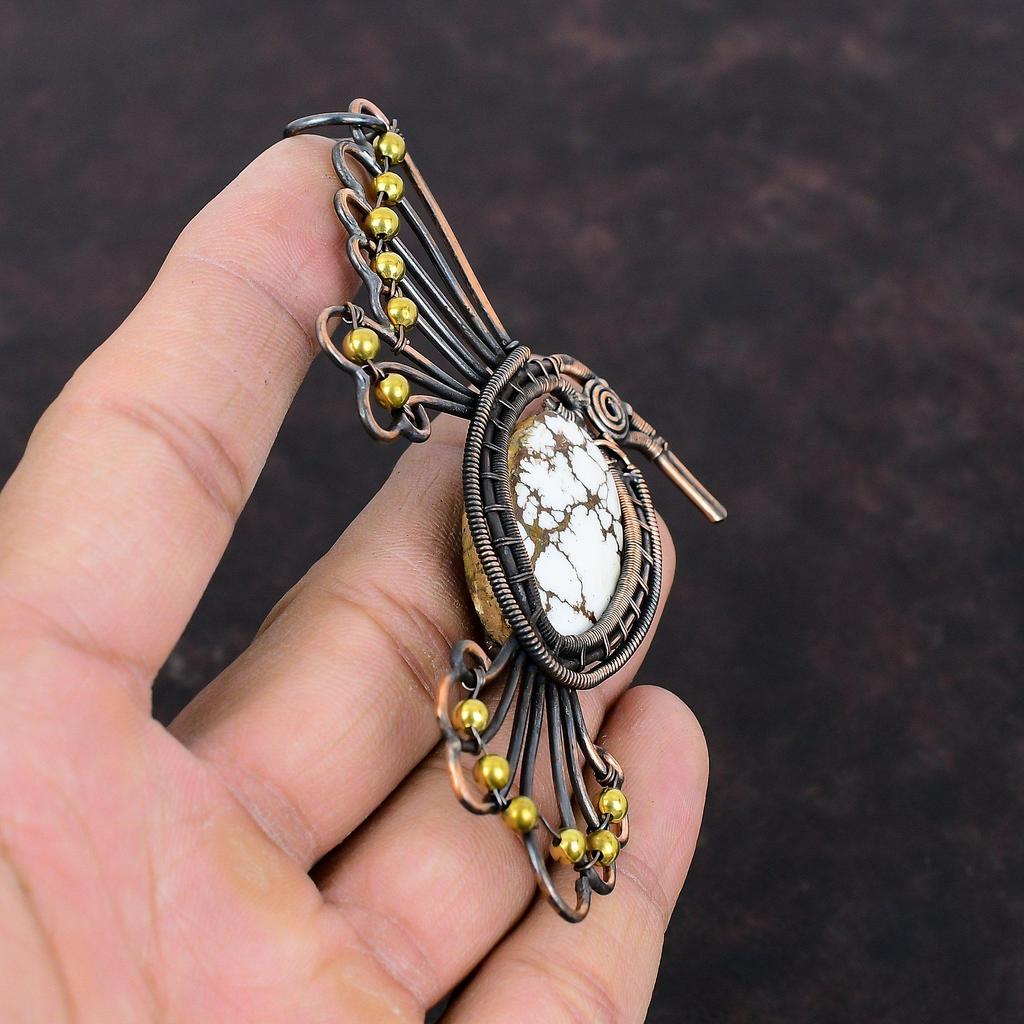 Wildpferd Magnesit Anhänger Kupferdraht umwickelter Anhänger Handgefertigter Kupferschmuck Vogelanhänger Geschenk für Mutter Drahtumwickelter Edelsteinschmuck