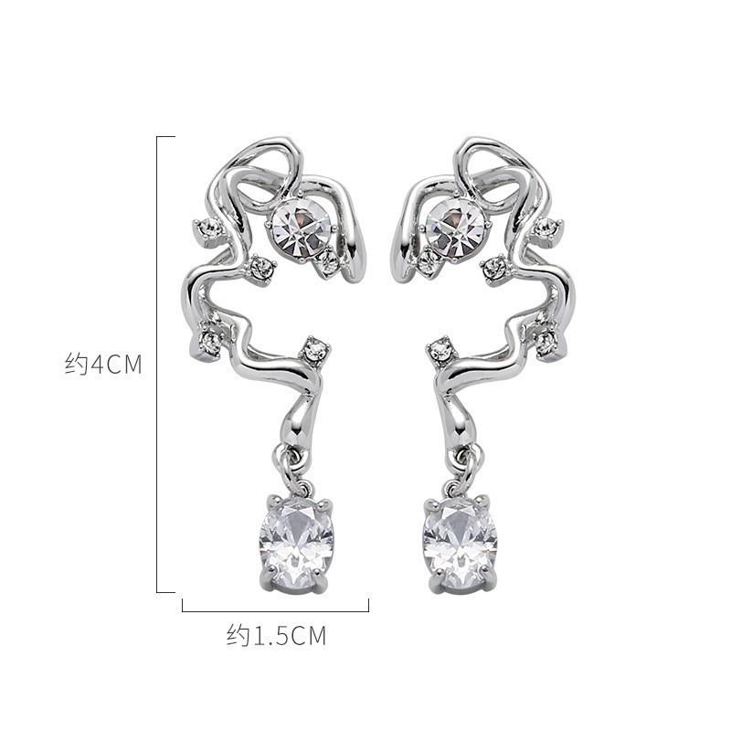 Original design line sense rhinestone earrings winter high sense 925 silver needle earrings exquisite earrings cold wind