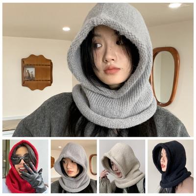 Woolen Hooded Cap Windproof Neck Collar Beanies Cap Fashion Knitted Balaclava Hat  Male/Female