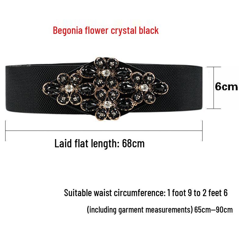 Women's Rhinestone Flower Elastic Waist Belt