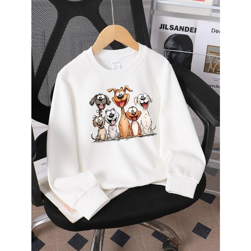 Kids Sweatshirt,Crew Neck Fashion Top, Fun "Happy Dogs Group" Patterned Sweatshirt, Suitable for Everyday Casual Wear