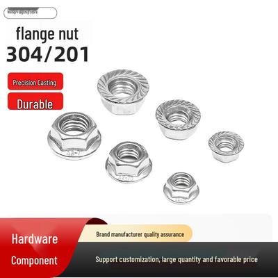 Hexagonal Self-Locking Flange Nut with Washer and Teeth - 304/201 Stainless Steel, M5-M10, Anti-Slip.