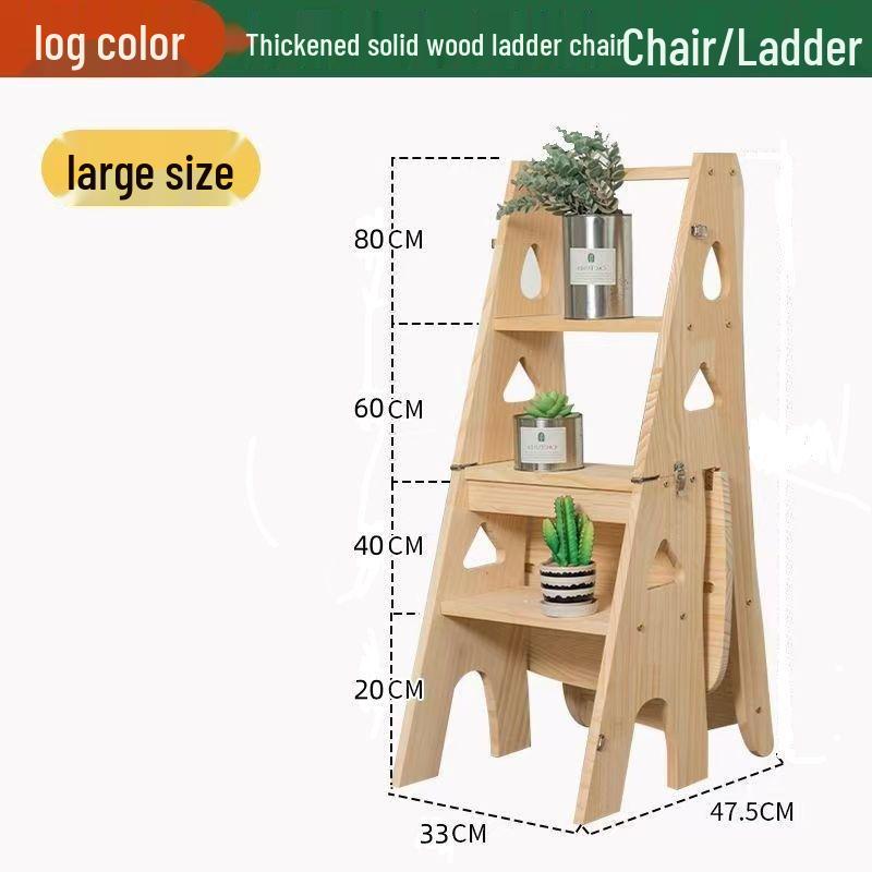Solid Wood Multifunctional Folding Footstool and Ladder Chair
