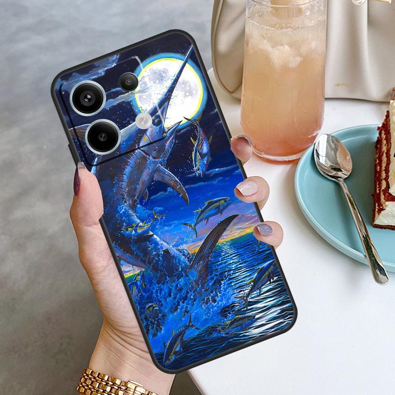 Blue Marlin Painting Case For Xiaomi Redmi Note 13 Pro 12 11 10 9 Note 12S 10S 11S 9S Redmi 12 10C 12C 13C Cover