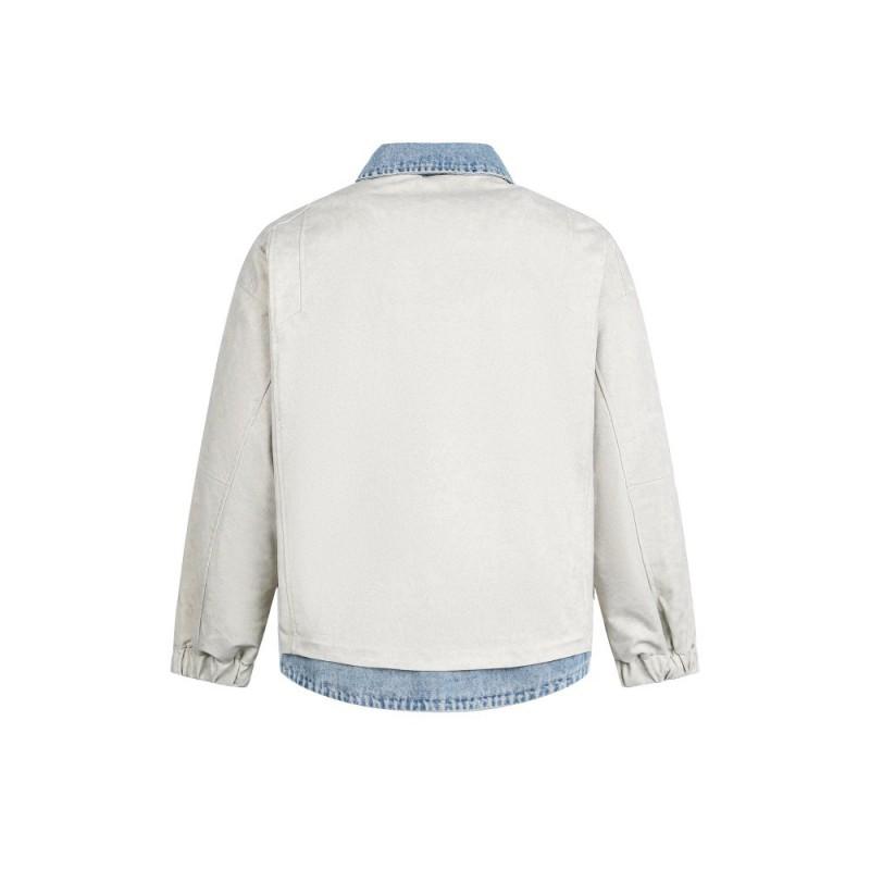 Mens Punk Streetwear Denim Jacket Contrast Color Patchwork Loose Fit
