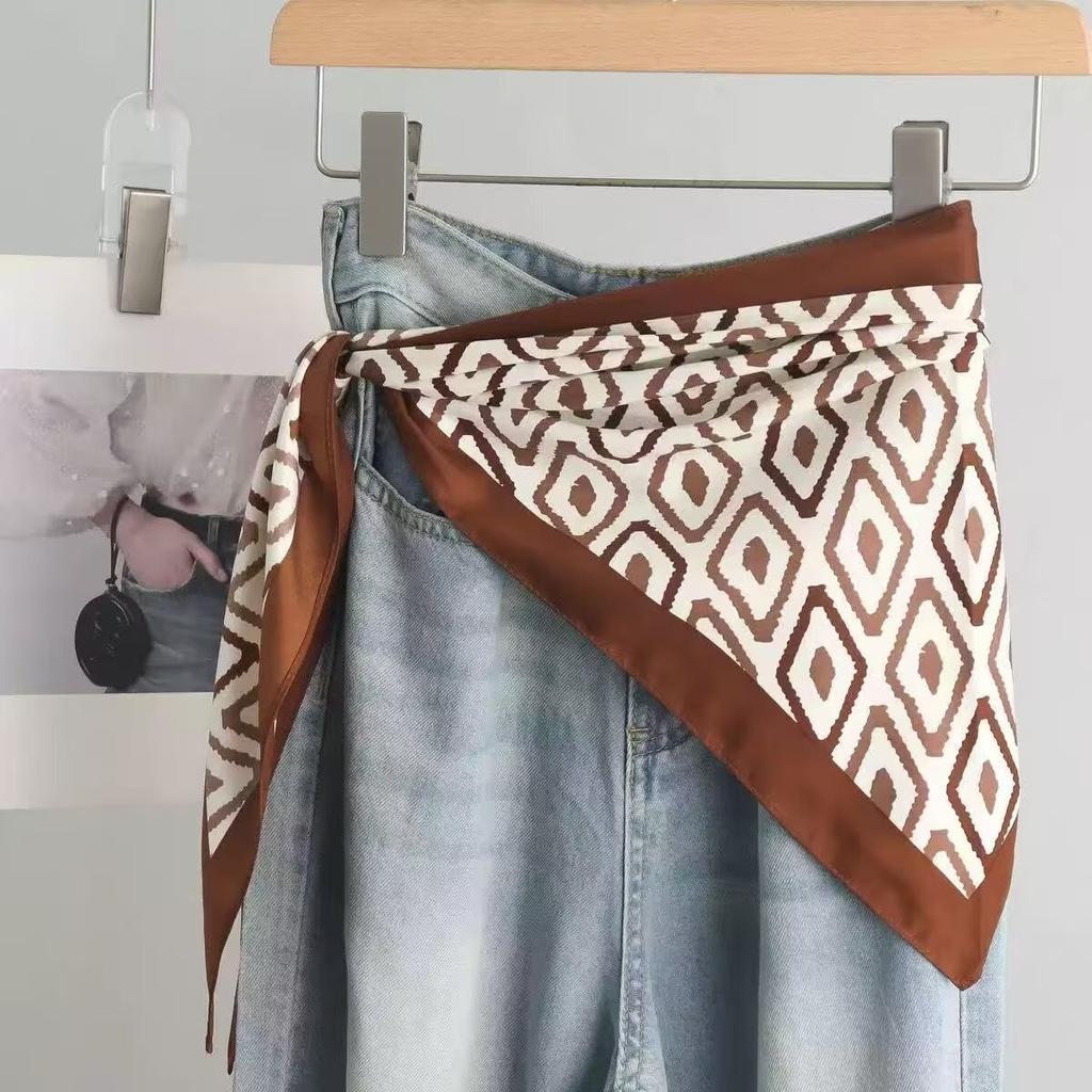 New triangular black and white rhombus square silk scarf, trouser skirt, triangular belt skirt, scarf with jeans