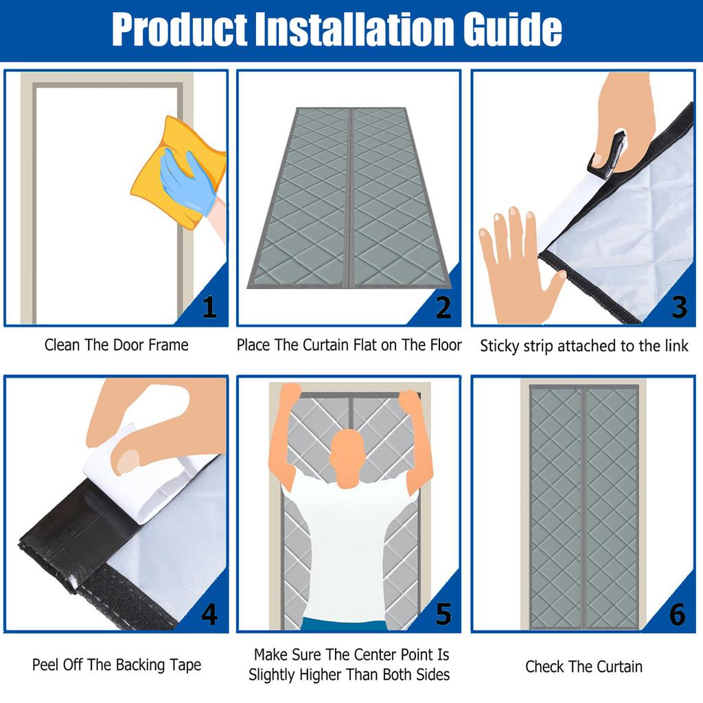 Magnetic Thermal Door Curtain Heavy Duty Oxford Fabric Insulated Wind Blocker for French Sliding Glass Doors Easy Install