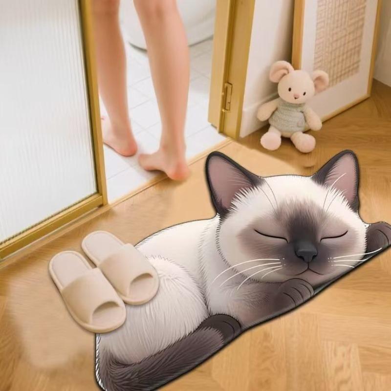 Cat Design Non-Slip Floor Mat for Living Room, Bathroom, and Kitchen