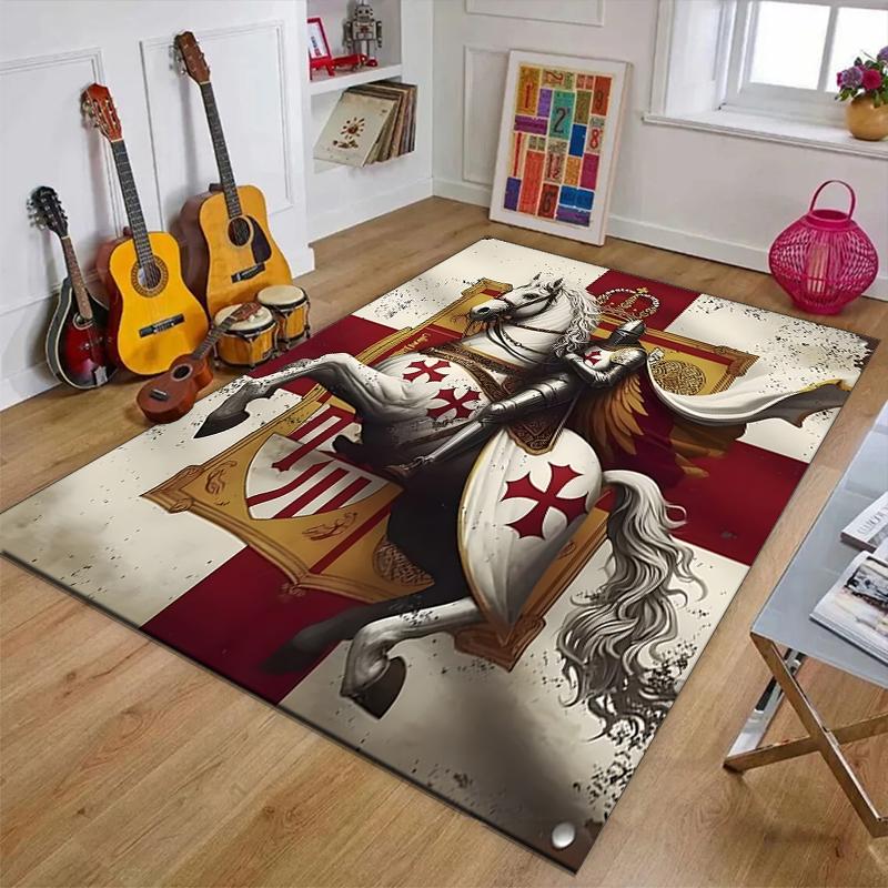 Cross Templars Knight Polyester Carpet, Soft Indoor Mat for Office Chair, Living Room, Computer Desk - Decorative Home Office Rug Design