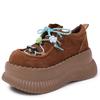 Fashion Shoes for Women's Platform Leather Shoes Retro Metal Toe Thick Sole Shoe Round Head Front Lace Up Single Shoes Zapatos De Mujer