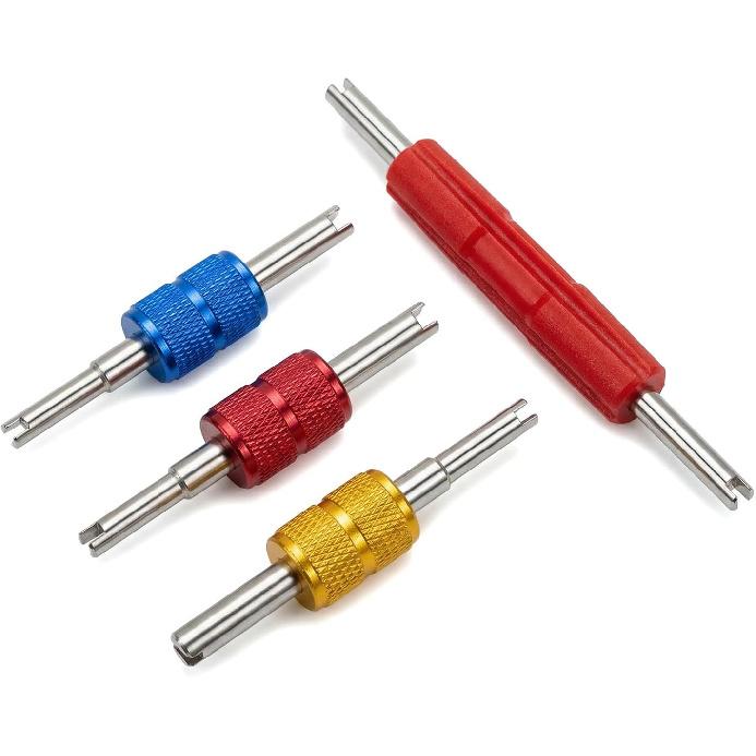 4 PCS R134 R12 A/C Valve Core Remover, Dual Head Air Conditioning Schrader Valve Core Removal Tool, Universal A/C HVAC Line Repair Tool Tire Valve