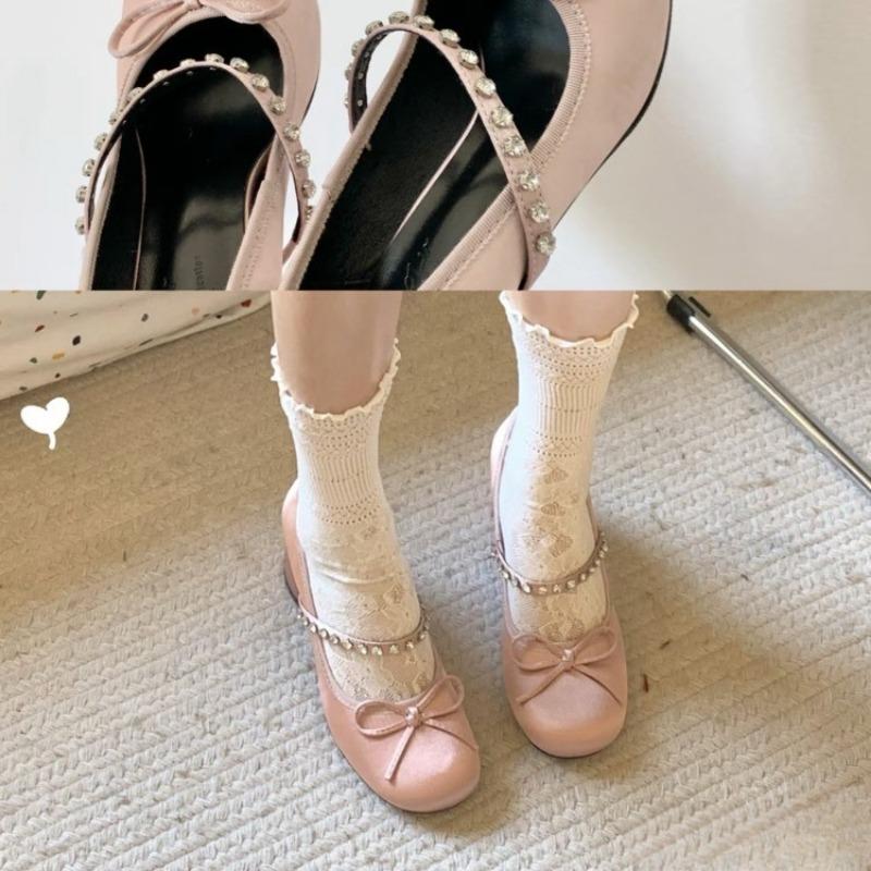 2025 Elegant Woman Summer Round Toe Ballerina Flats Shoes Cute Silk Satin Rhinestone Casual Flats Female Bow Shoes