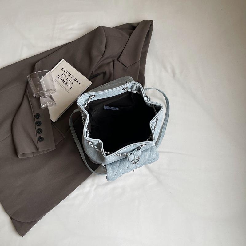 Early Autumn New Fashion Xiaoxiang Denim Embroidery Thread Strap Chain Bag Single Shoulder Double Shoulder Women's Bag