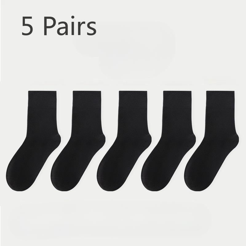 5 Pairs of White Stockings, Women's Mid-calf Socks, Spring and Autumn Boneless Socks, Versatile, Black Summer Thin Postpartum Socks