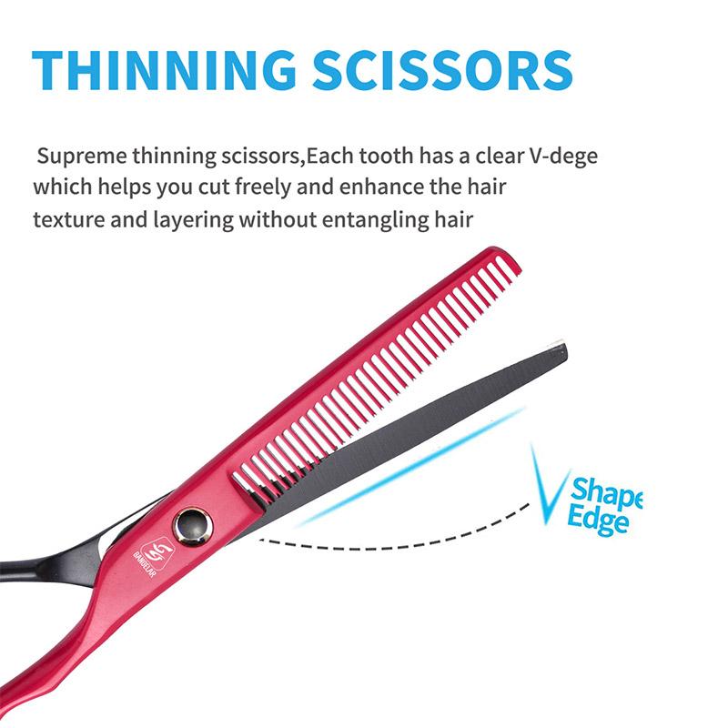 SANGELAR 6 Inch Hair Scissors for Red and Black Hair Flat Scissors, Thinning Scissors, Be Your Own Barber, Trim Bangs DIY Hairstyle