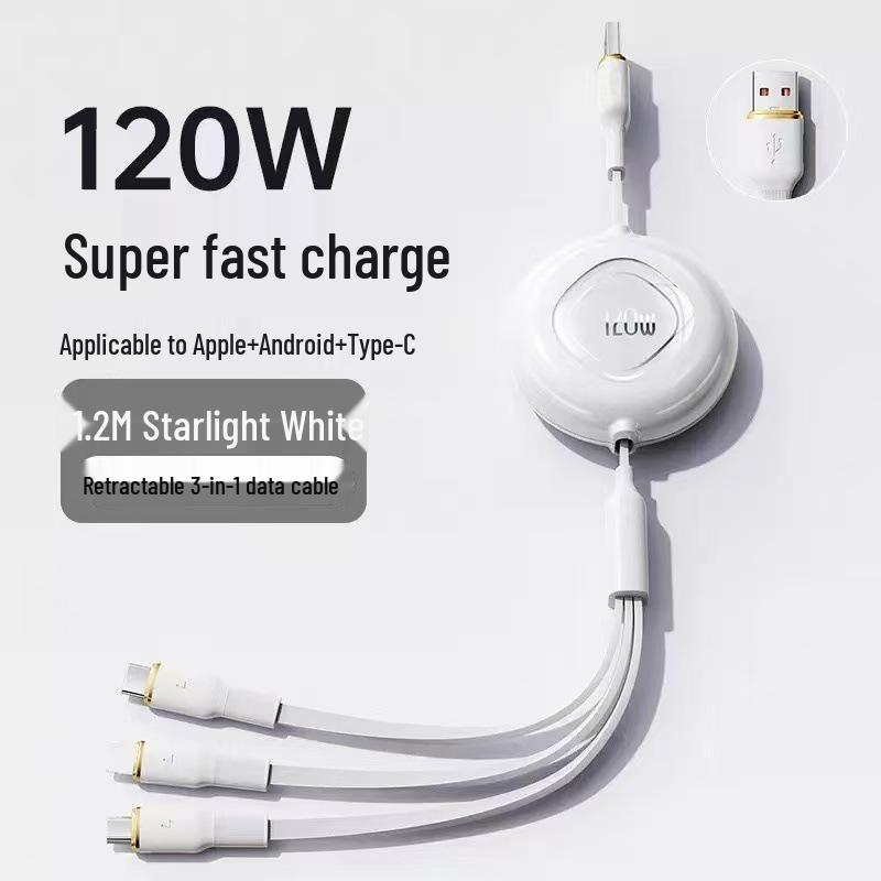 100W Retractable 3-in-1 Fast Charging Cable with Custom Logo
