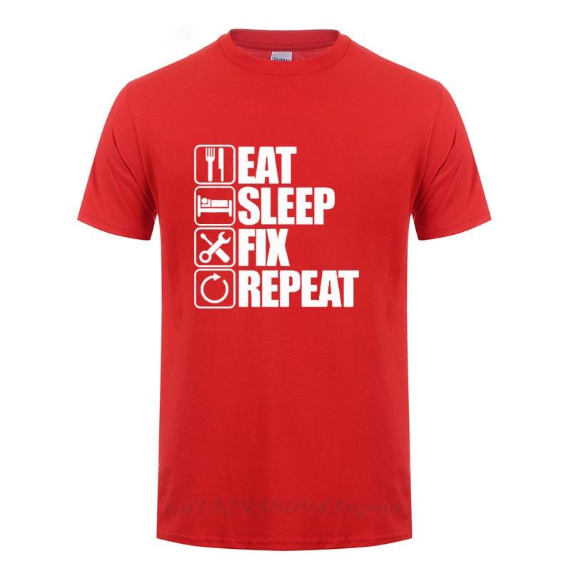 Eat Sleep Fix Repeat Mechanic Engineer T Shirt Funny Birthday Gift Fathers Day Present For Men Dad Father Grandpa Cotton Tshirt S