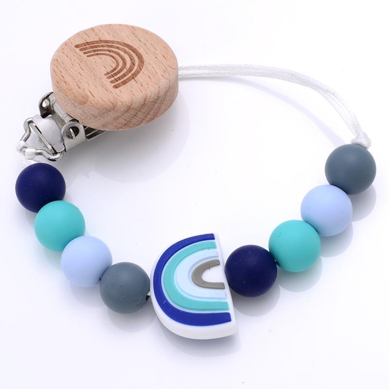 New Baby Pacifier Clips Round Beech Clips Silicone Rainbow Beads for Dummy Nipple Holder Soother Chain Teether Toy