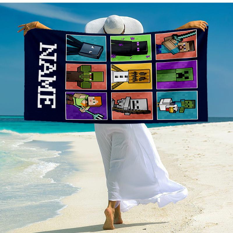 Custom Name Ultra-Soft Beach Towel with Minecraft Theme,Ideal for Pool - Camping, Diving - Perfect Travel Essential, Vibrant Beach Towel.