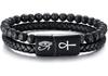 Men's Double Layer Leather Bracelet with Tiger Eye Stones