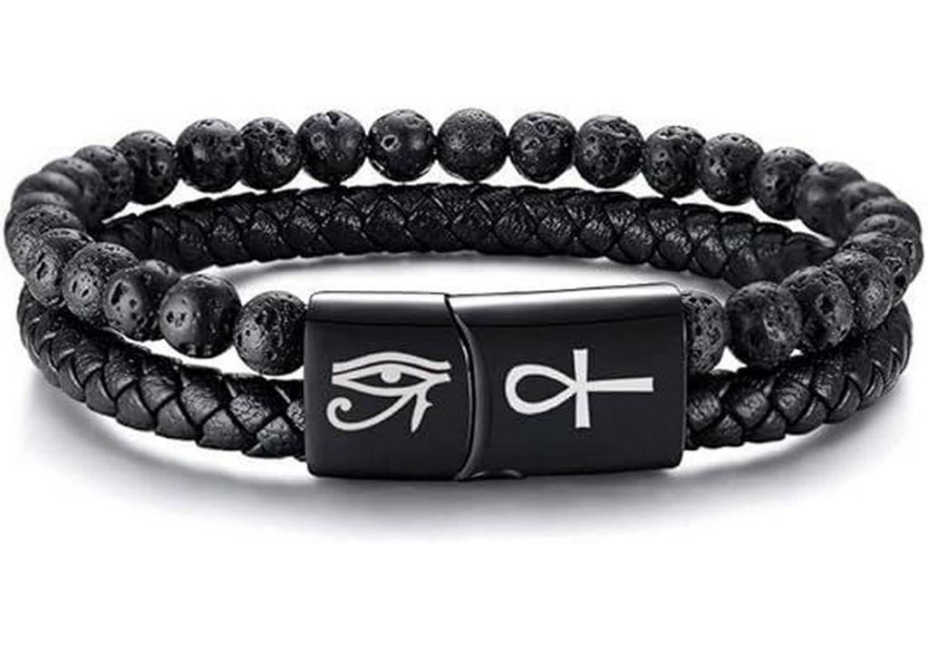 Men's Double Layer Leather Bracelet with Tiger Eye Stones