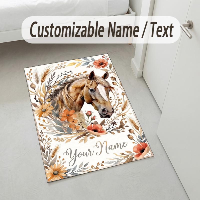 Autumnal Foxes Theme Soft Crystal Velvet Rug Custom Name & Text Print Non Slip Floor Rug for Bedroom Living Room
