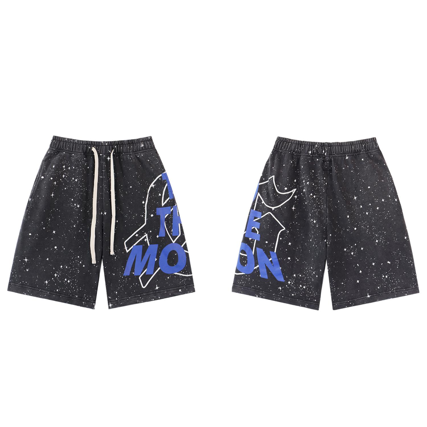 Starry Sky Letter Print Sweat Shorts Unisex Streetwear Casual Multi-Color Shorts S