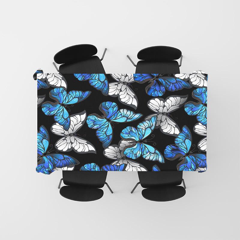 Waterproof Butterfly Tablecloth Blue Floral Dining Table Cover Washable Table Linens Kitchen Decor Party Supplies Home Textiles