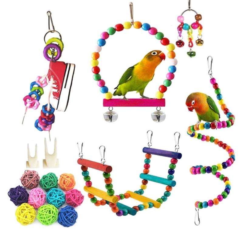 Parrots Cage Ladder Swing Set Wooden Swing Standing Supplies Bridge Training Parrots Standing Supplies
