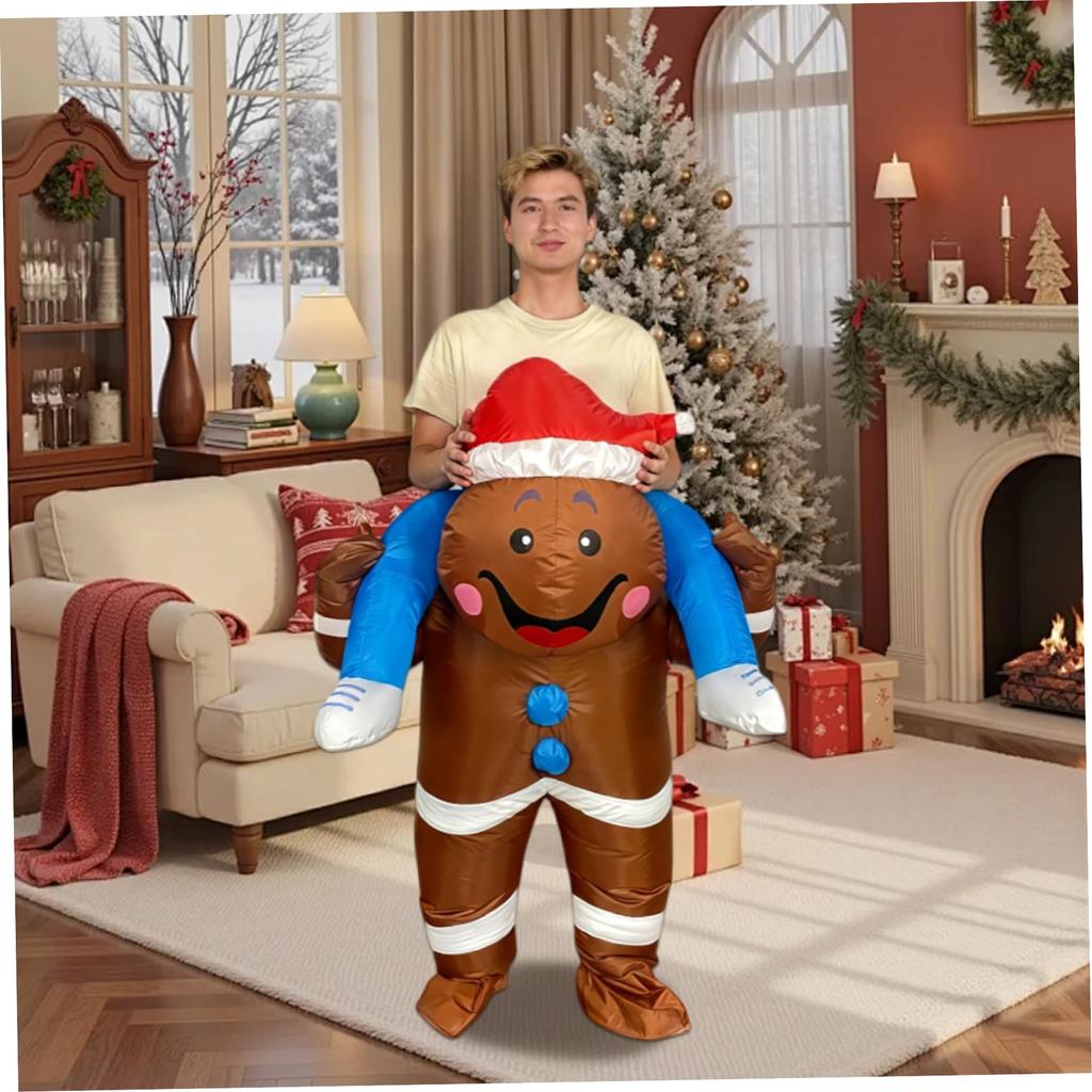 Inflatable Gingerbread Man Costume Adult, Ride On Gingerbread Costume, Fancy Funny Costumes Christmas Halloween Blow Up Costumes