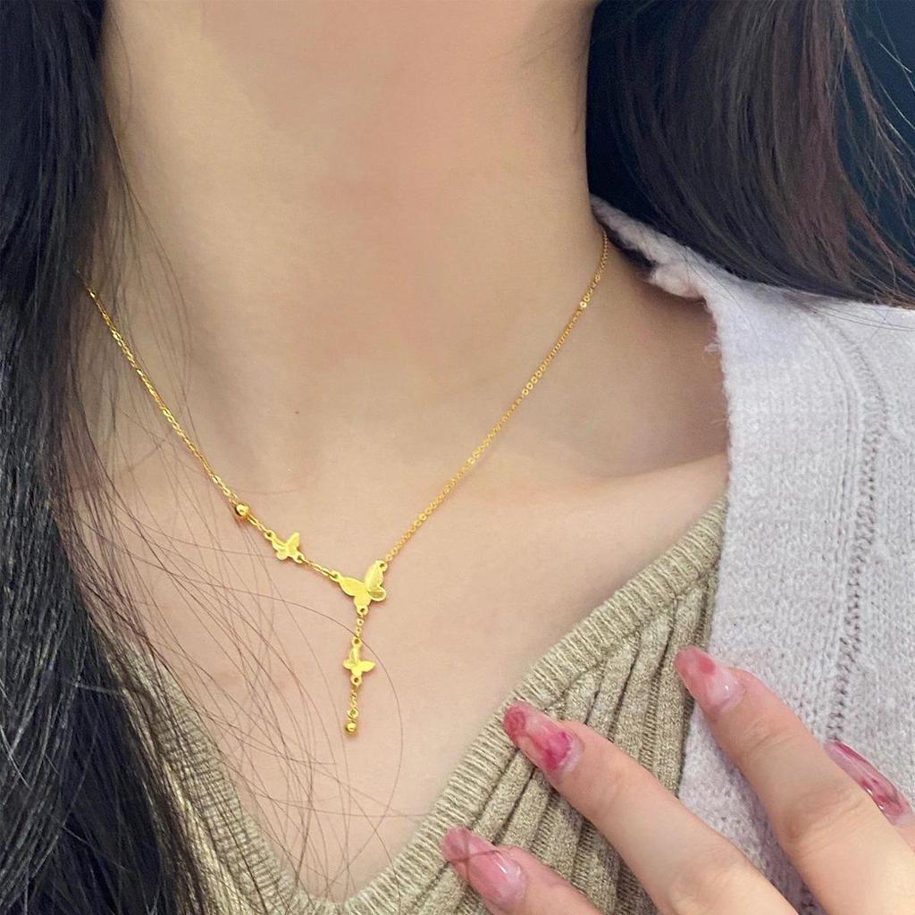 Golden Butterfly Tassel Necklace: Women's Versatile French Style, Elegant Niche Luxury Clavicle Chain.