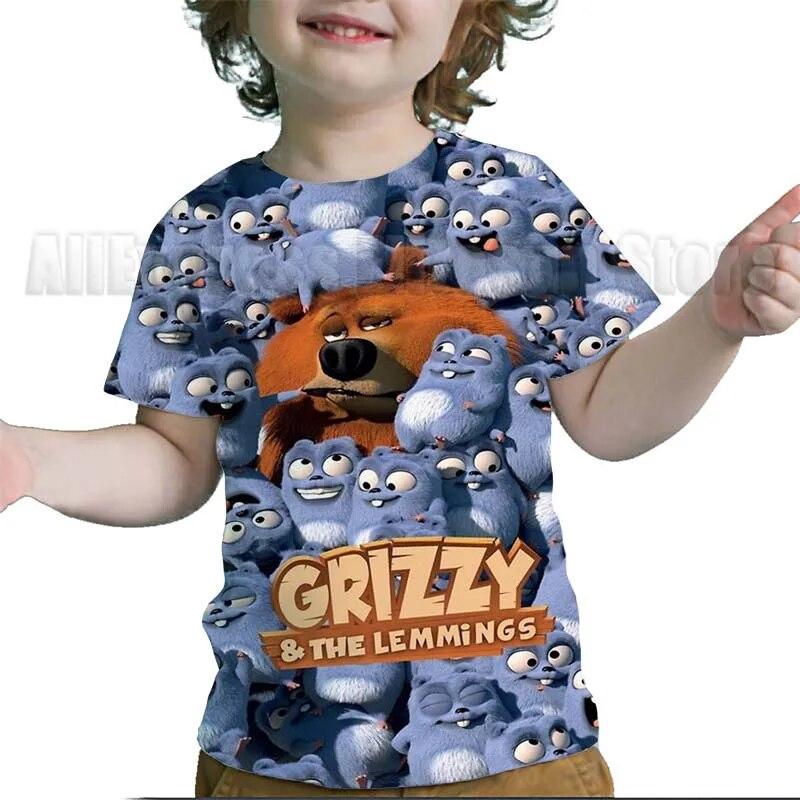 Camisetas con estampado 3D de Grizzy y los Lemmings para niños, camisetas de dibujos animados para niños y niñas, camisetas de Anime, camisetas de calle