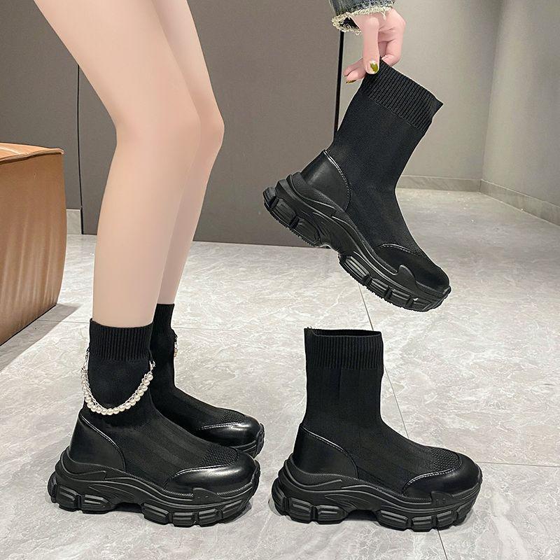 

Женские эластичные дышащие кроссовки-носки с высоким верхом - 2025 Весна/Осень Модные вязаные повседневные туфли Other Size