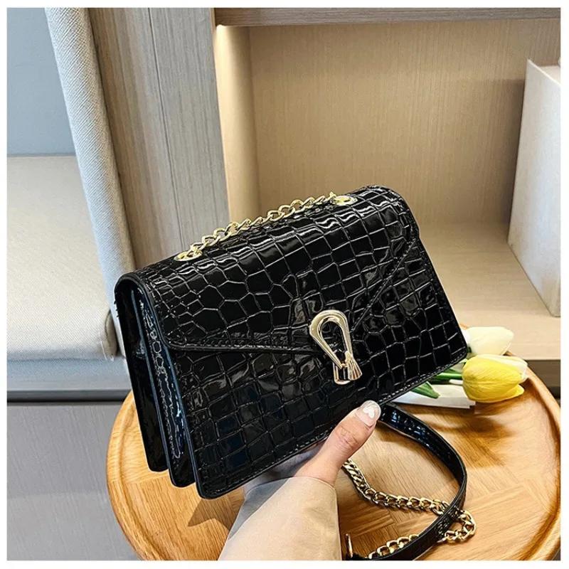 Women's PU Leather Square Bag Purse with Crocodile Pattern Crossbody Handbag Daily Phone Clutch Shoulder Bag for Ladies