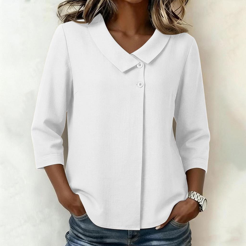 Women's Stylish Casual Collar 3/4 Sleeve Loose-fitting Shirt T-shirt
