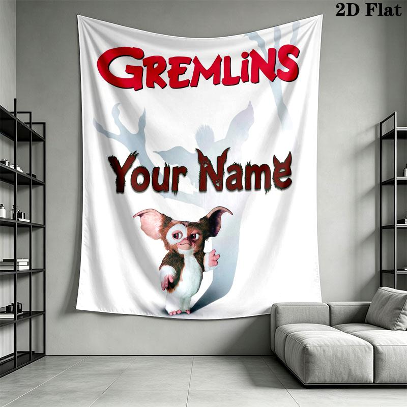 Gremlins Gizmo Custom Name Wall Tapestry Aesthetic Wall Hanging Printed Fabric Blanket Decorative Tapestries for Bedroom Living Room Home Decor