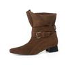 French retro polished matte cowhide short boots, foreign trade new square head and ankle thick heel belt buckle Chelsea boots