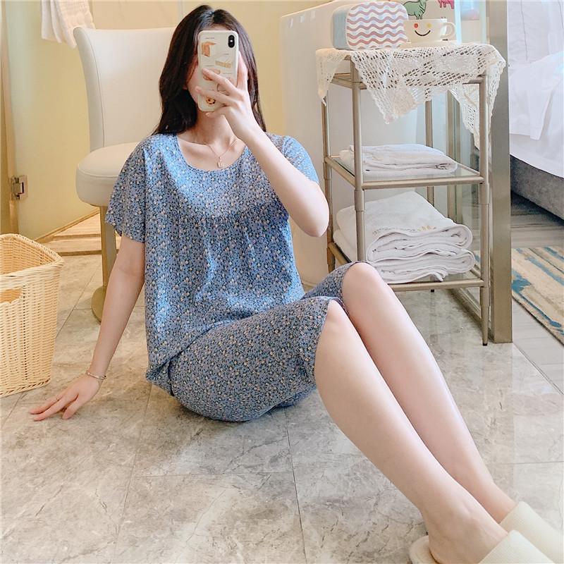 New cotton and silk pajamas women's summer thin two-piece set short-sleeved rayon cotton silk cute loose large size loungewear