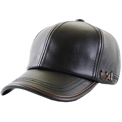 Cap Mütze Leder Uni Design UV-Schutz Kälteschutz Outdoor Angeln CAP585 [Buzz Selection] Herren Damen (Schwarz)