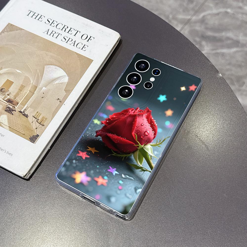 Red Rose with Sparkles Case for Samsung Galaxy S26 S25 S24 S23 S22 S21 S20 FE Plus Soft TPU Slim Fit Shockproof Cover
