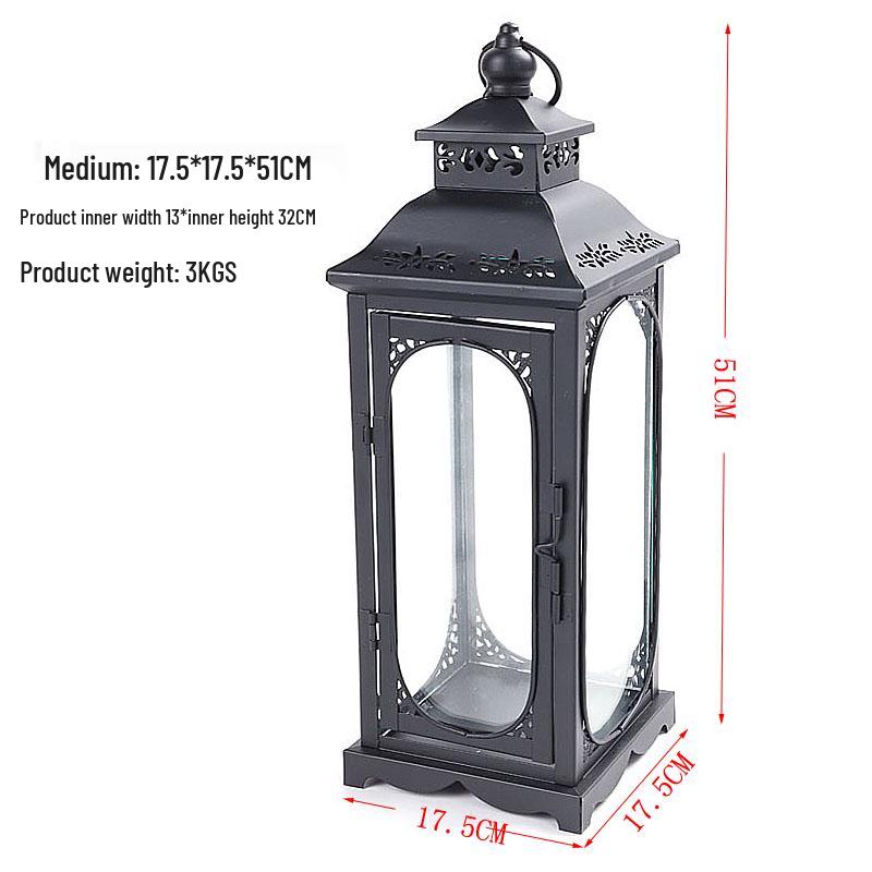 European Retro Iron Candle Holder - Romantic Windproof Floor Lantern for Weddings