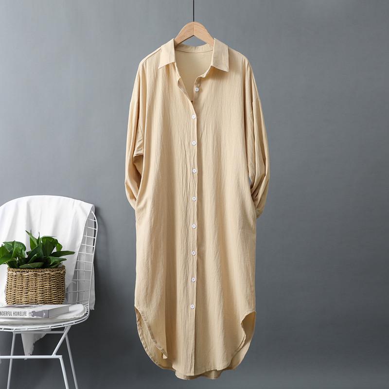 1116 Primavera e Autunno Camicia Media e Lunga Donna Cotone e Lino Design Ampio Top Versione Coreana Giacca Camicia Solare