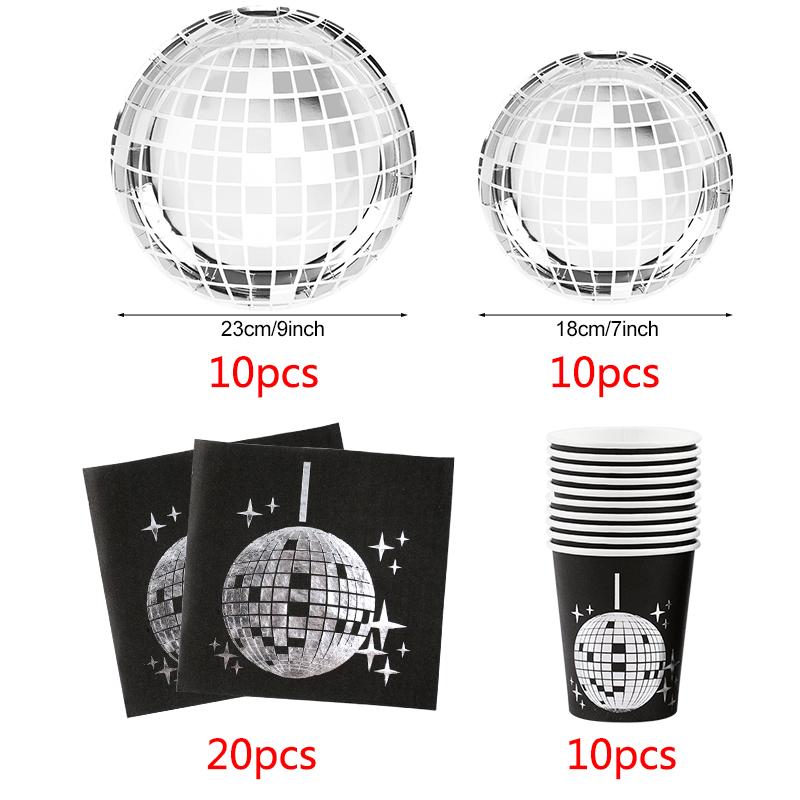 Disco Theme Party Disposable Tableware Set Silver Disco Ball Plates Napkins Cups 70s Birthday Party Decoration Wedding Supplies
