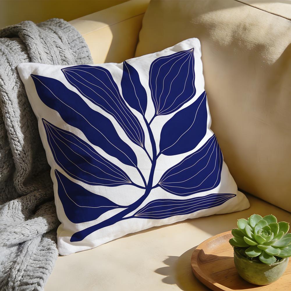 Cushion Cover Washed Linen Soft Breathable Decorative Case for Sofa Home Pillow Cover Elegant Blue Floral