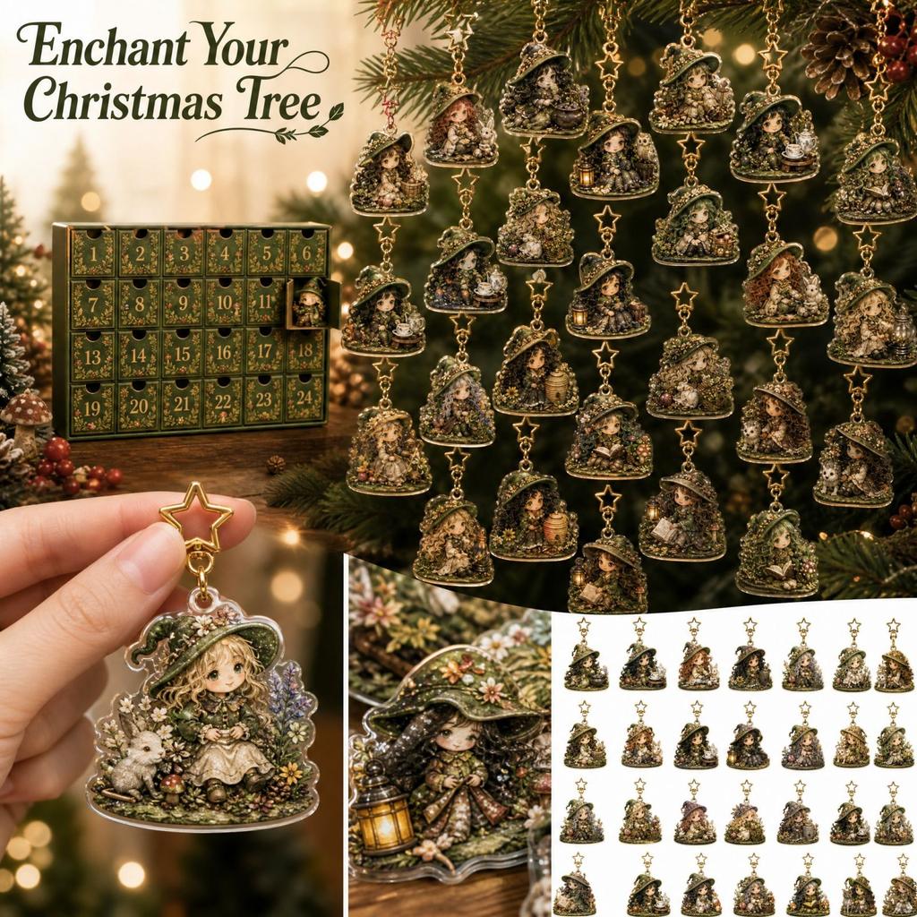 Christmas Advent Calendar with Ornaments - Countdown Gift in Acrylic Display Box for Holiday Decoration