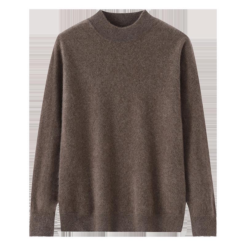 Men's Cross-Border Exclusive 100% Wool Half-High Neck Loose Knit Pullover Sweater