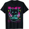 SHAAMOU Cute Cat Goth Ramen Shirt Retro Aesthetic Japanese Graphic T-Shirt