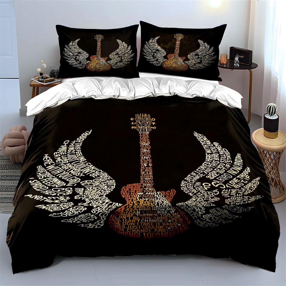 "Music Guitar with Wings Design" Bedding Duvet Cover Set Duvet Cover Pillowcases (1 * Duvet Cover 2 * Pillowcases, without duvet insert)